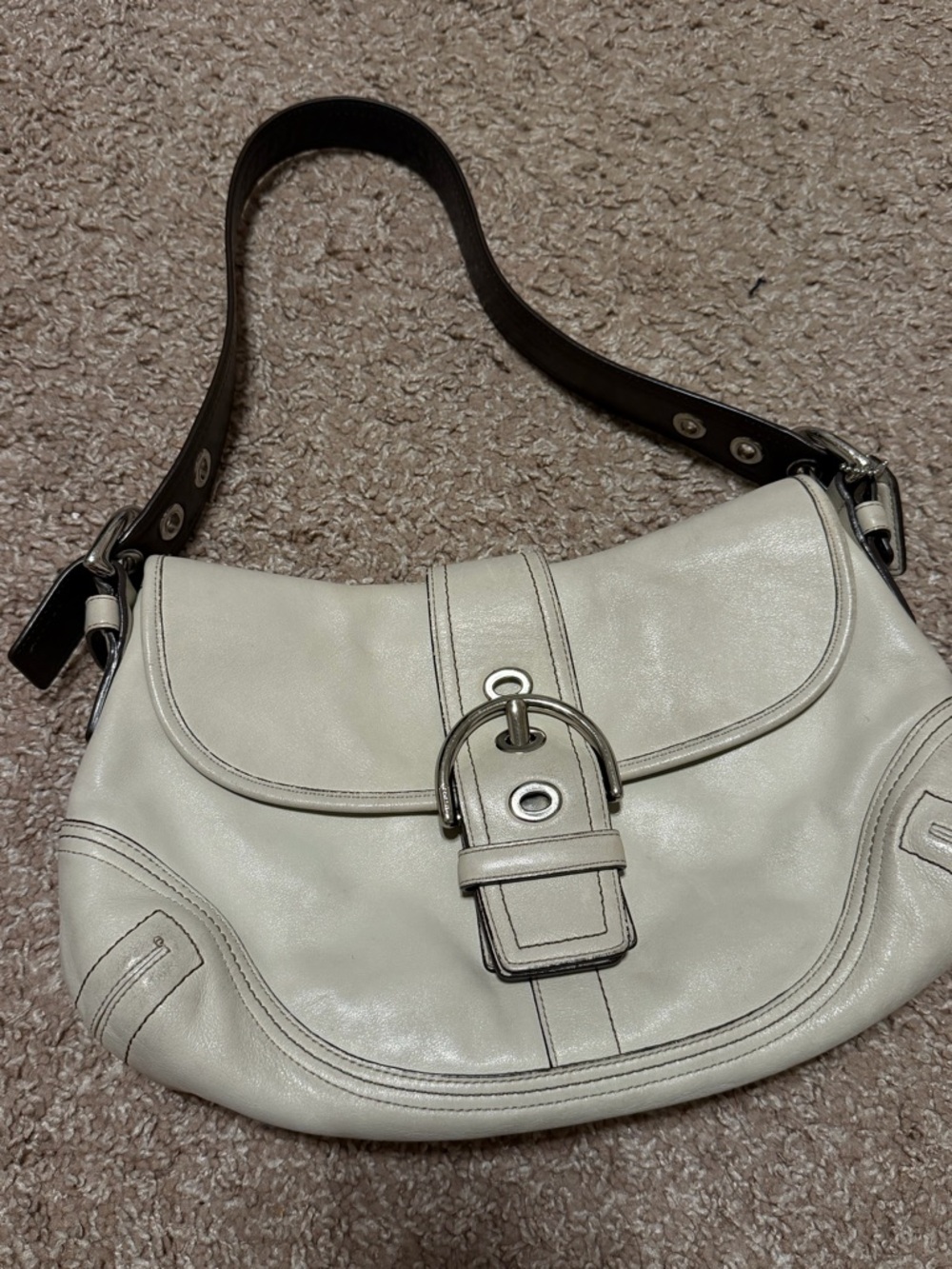 Coach Cream and Brown Leather Shoulder Bag